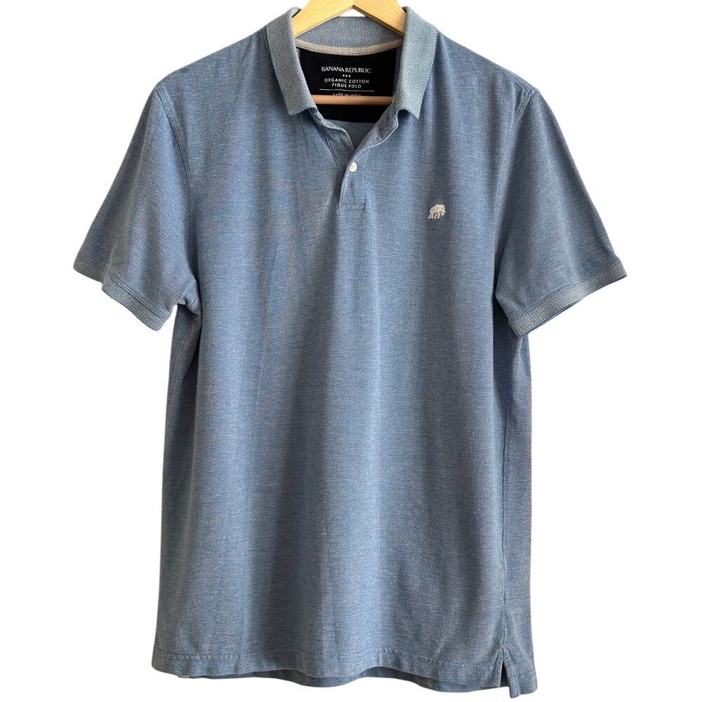 Banana Republic Sky-Blue Organic Cotton Piqué Polo L — Soft, Cool, Logo-Lite EUC